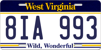 WV license plate 8IA993