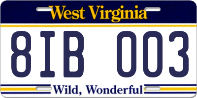 WV license plate 8IB003