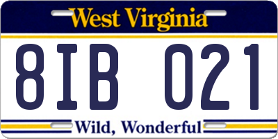 WV license plate 8IB021