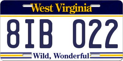 WV license plate 8IB022