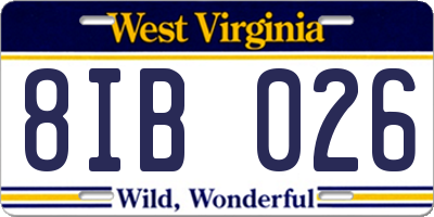 WV license plate 8IB026