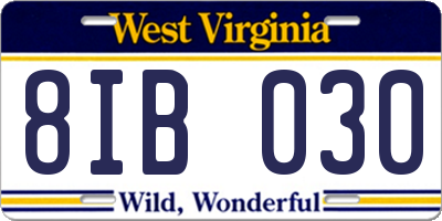 WV license plate 8IB030