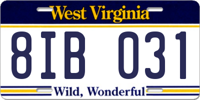 WV license plate 8IB031