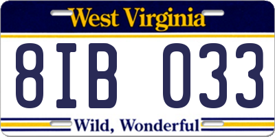 WV license plate 8IB033