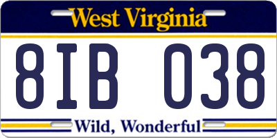 WV license plate 8IB038