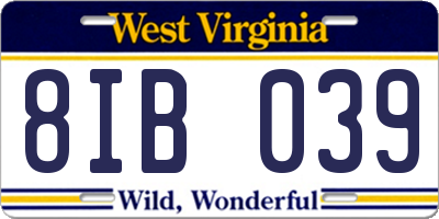 WV license plate 8IB039