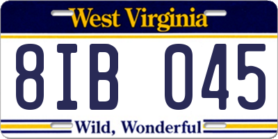 WV license plate 8IB045