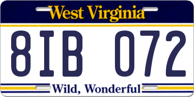 WV license plate 8IB072