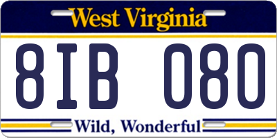 WV license plate 8IB080