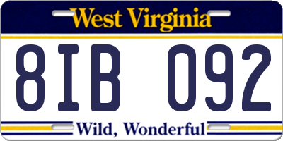 WV license plate 8IB092