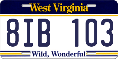 WV license plate 8IB103