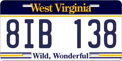 WV license plate 8IB138