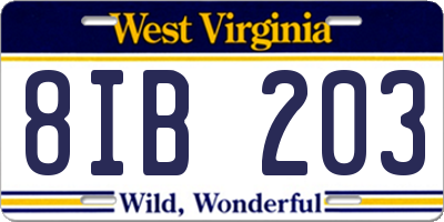 WV license plate 8IB203