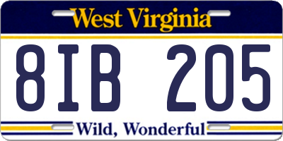 WV license plate 8IB205