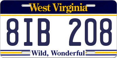 WV license plate 8IB208