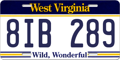 WV license plate 8IB289
