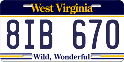 WV license plate 8IB670