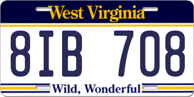 WV license plate 8IB708
