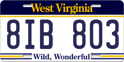 WV license plate 8IB803
