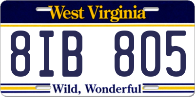 WV license plate 8IB805