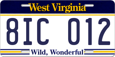 WV license plate 8IC012
