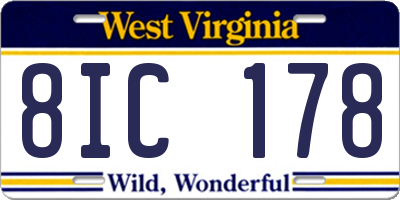WV license plate 8IC178