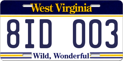 WV license plate 8ID003