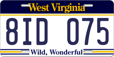 WV license plate 8ID075