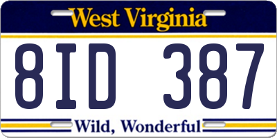 WV license plate 8ID387