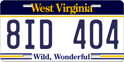 WV license plate 8ID404