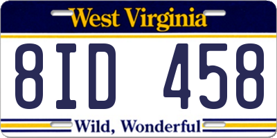WV license plate 8ID458