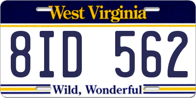 WV license plate 8ID562