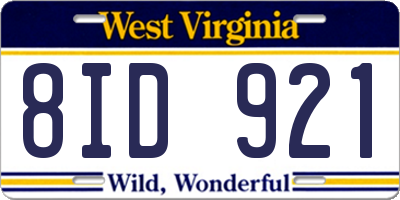 WV license plate 8ID921