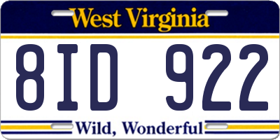 WV license plate 8ID922