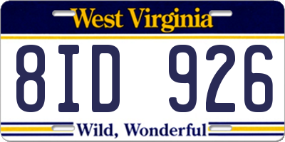 WV license plate 8ID926