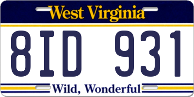 WV license plate 8ID931