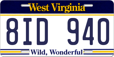 WV license plate 8ID940