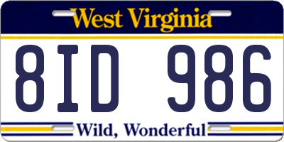 WV license plate 8ID986