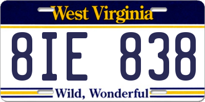 WV license plate 8IE838