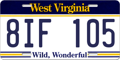 WV license plate 8IF105