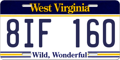 WV license plate 8IF160