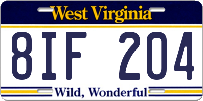 WV license plate 8IF204