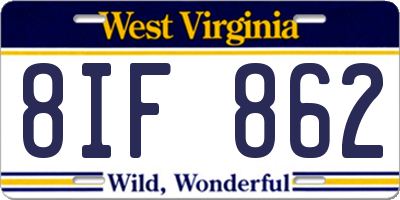 WV license plate 8IF862