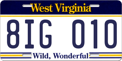 WV license plate 8IG010