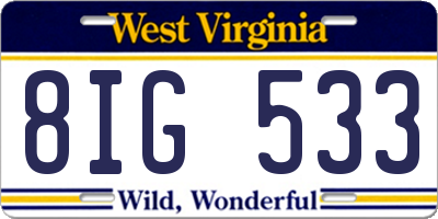 WV license plate 8IG533