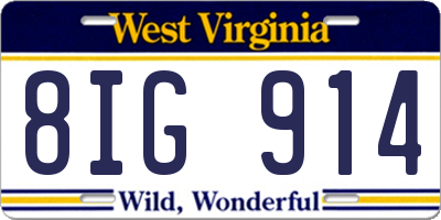 WV license plate 8IG914