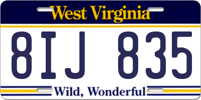 WV license plate 8IJ835
