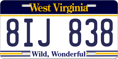WV license plate 8IJ838