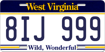 WV license plate 8IJ999