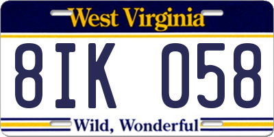 WV license plate 8IK058